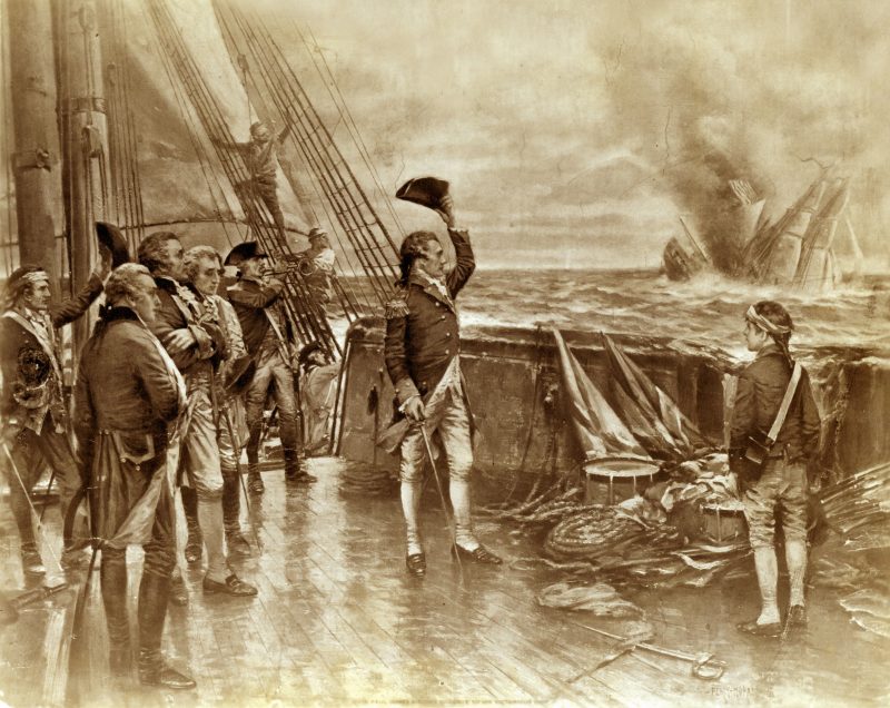 John Paul Jones bids goodbye to his victorious ship, USS Bonhomme